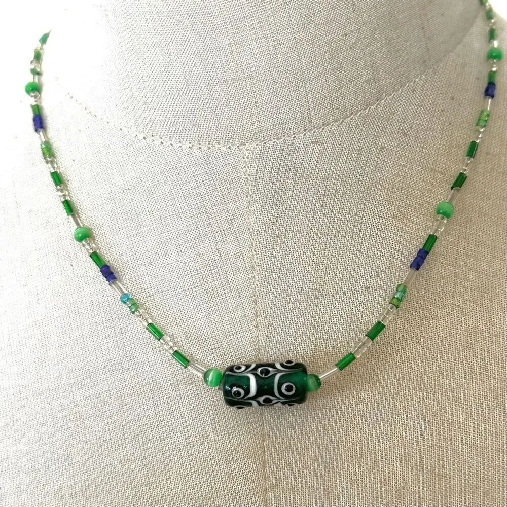 Green and blue beaded necklace